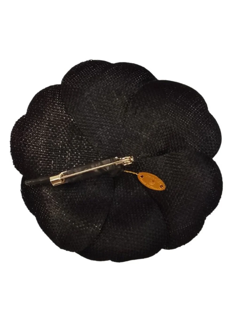 Chanel Canvas Camellia Corsage Pin Brooch Black